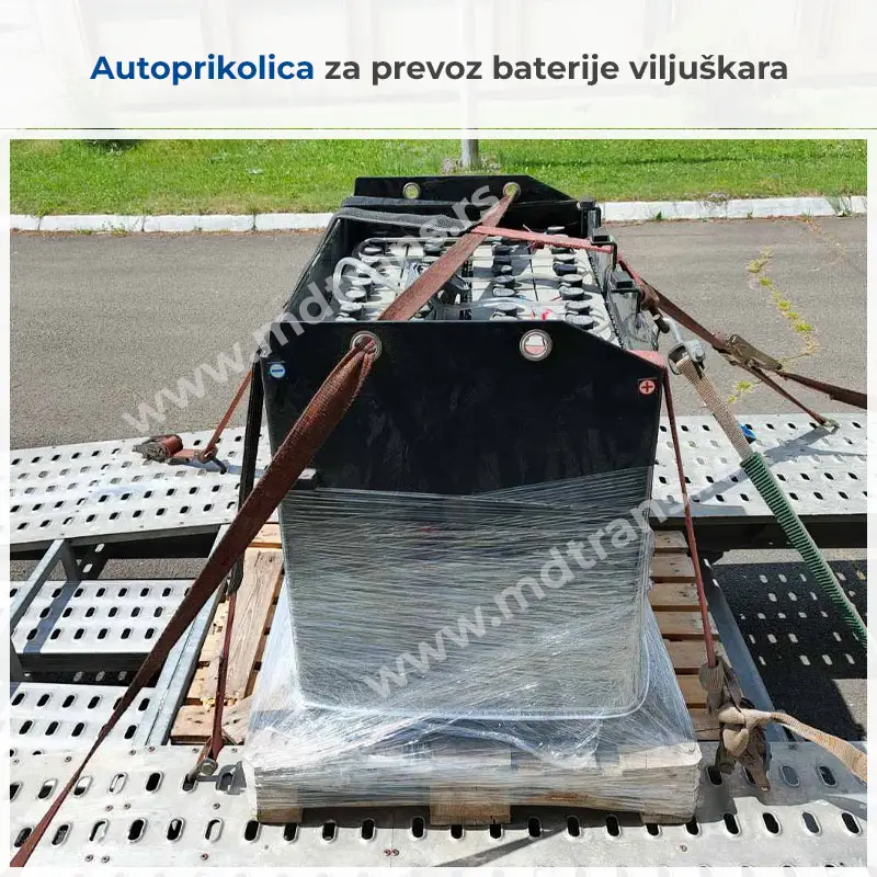 Autoprikolica za prevoz baterije viljuškara - bolji prikaz vezivanja tereta