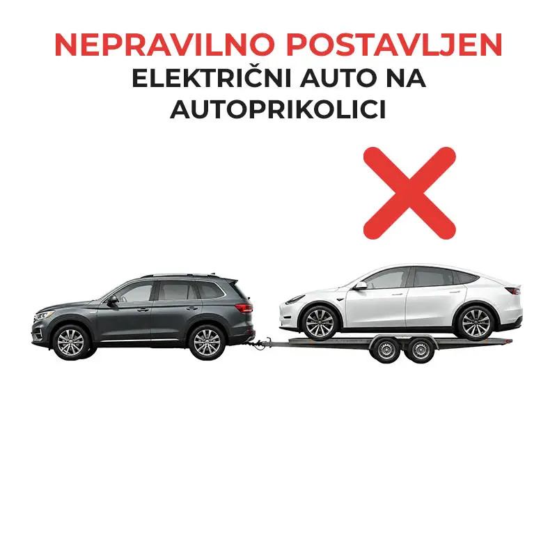 Nepravilno postavljen električni automobil na autoprikolici