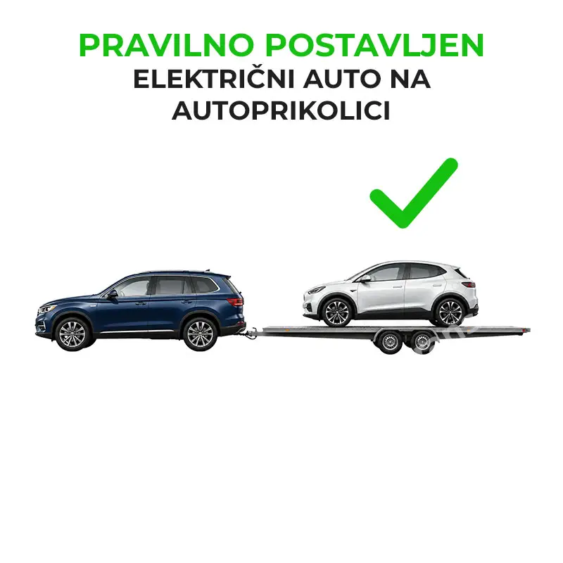 Pravilno postavljen električni automobil na autoprikolici